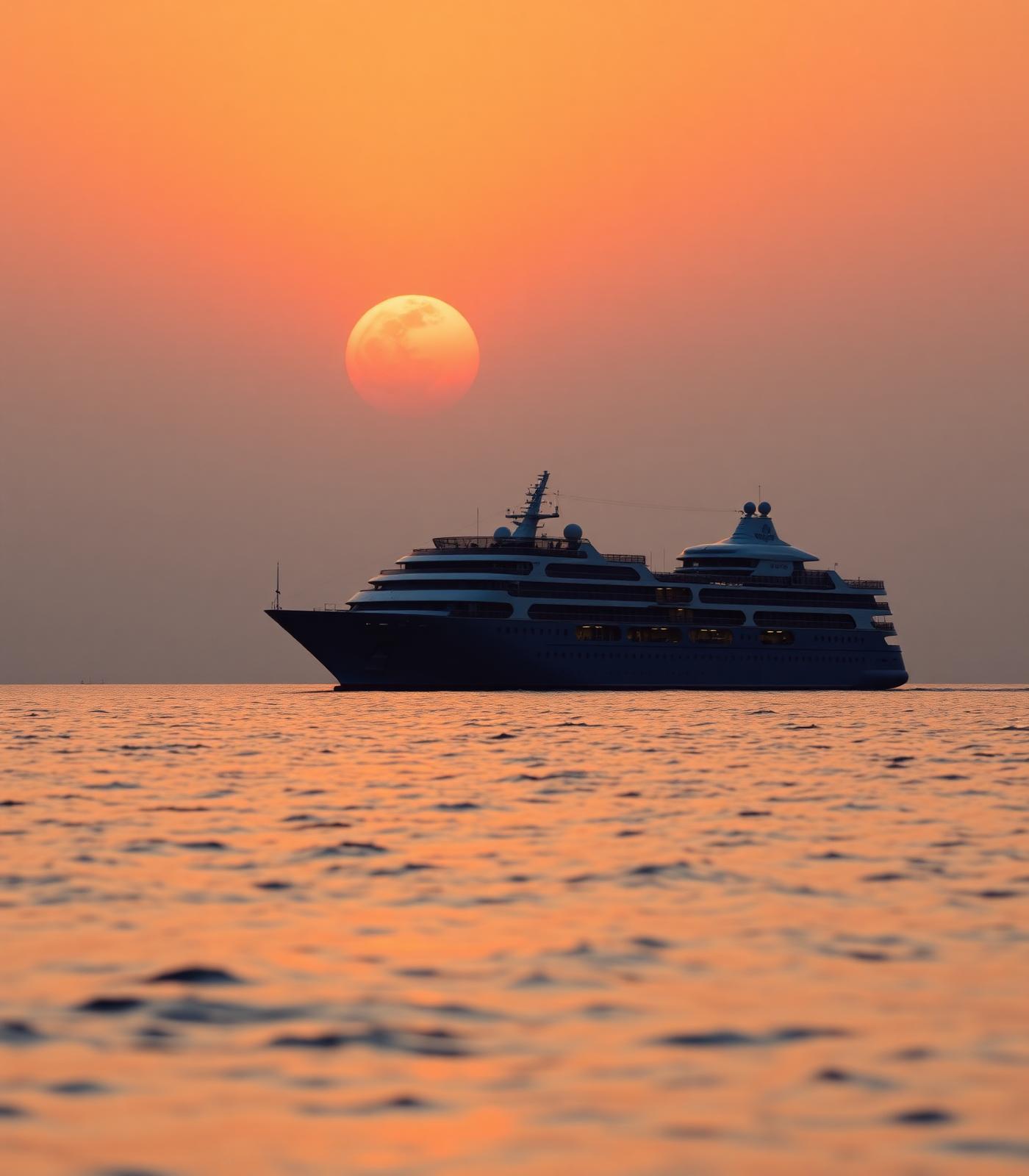 Luxury cruise ship at sunset