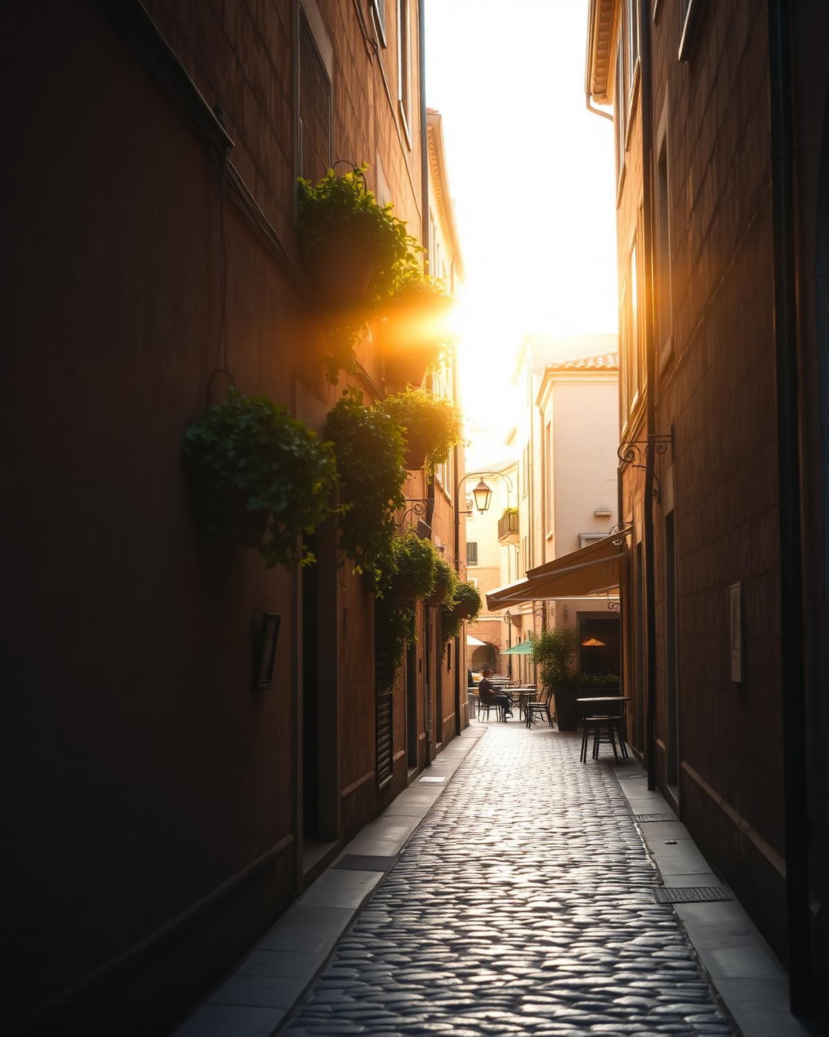 European alley at golden hour